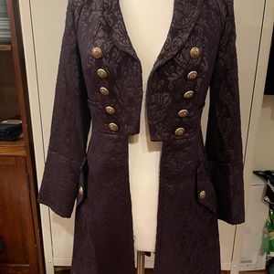Full length embroidered Bebe coat w gold button detailing